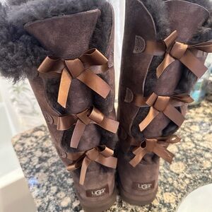 UGG Chocolate Suede Boots with Ribbon Accents
UGG Bailey Bow Tall I